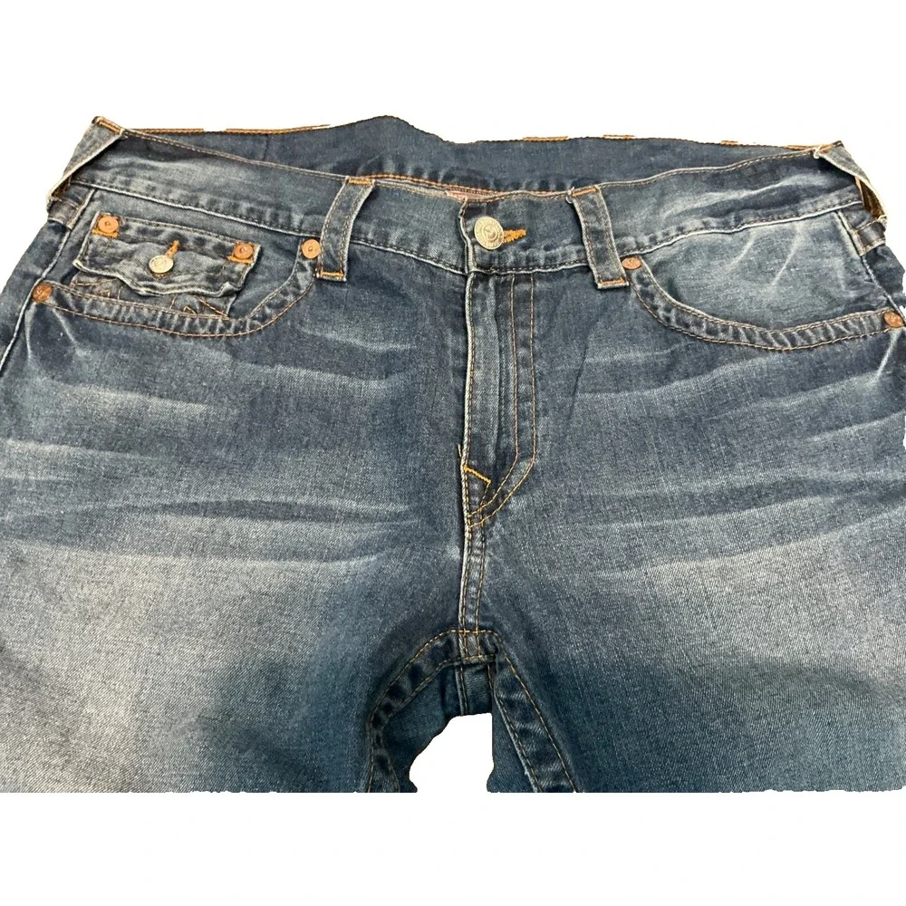 True Religion Ricky Jeans Mens 38x34 Blue Denim Straight Flap Pocket USA Made